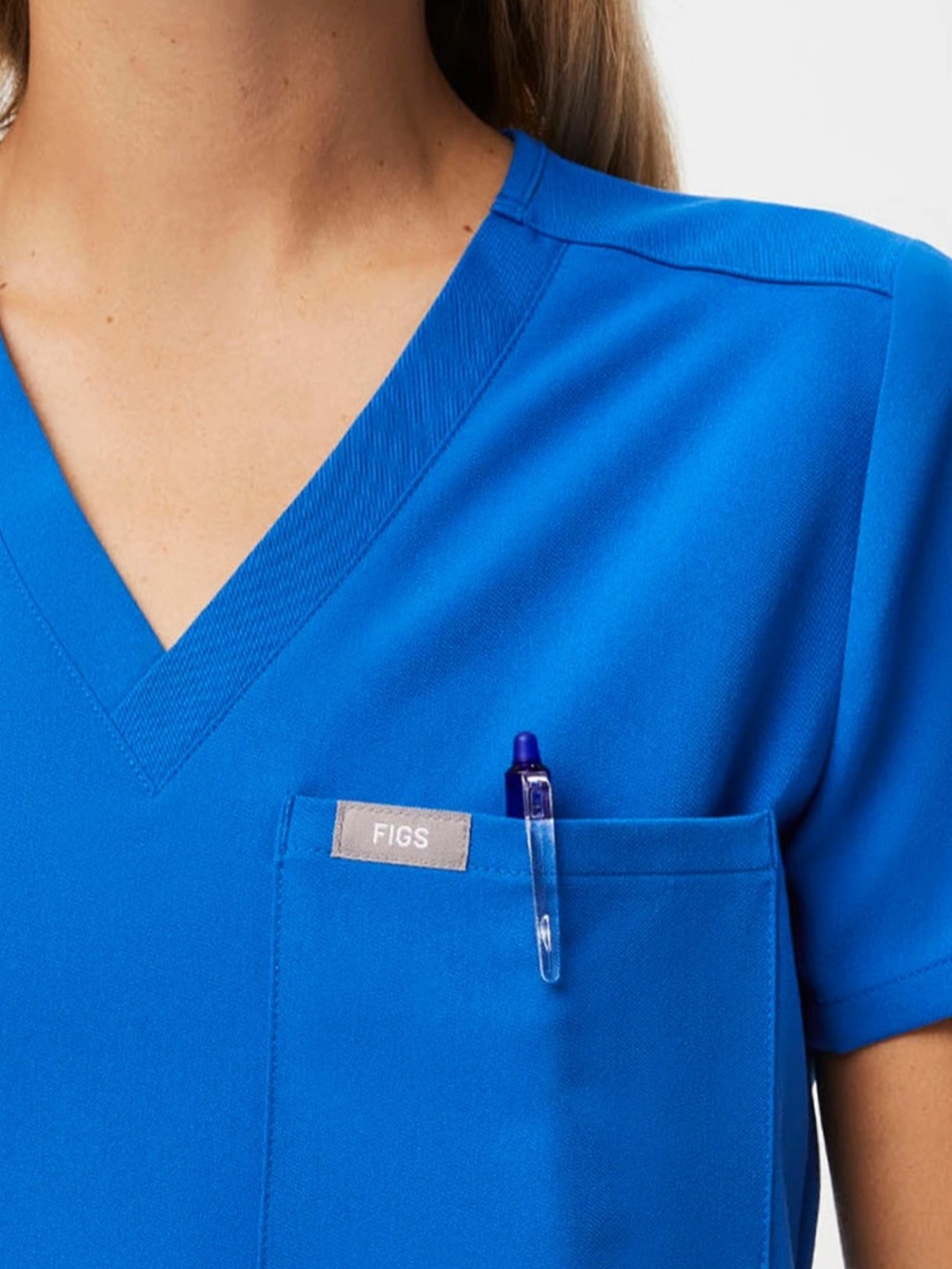 FIGS Women's Royal Blue V-Neck Scrub Top with Chest Pocket